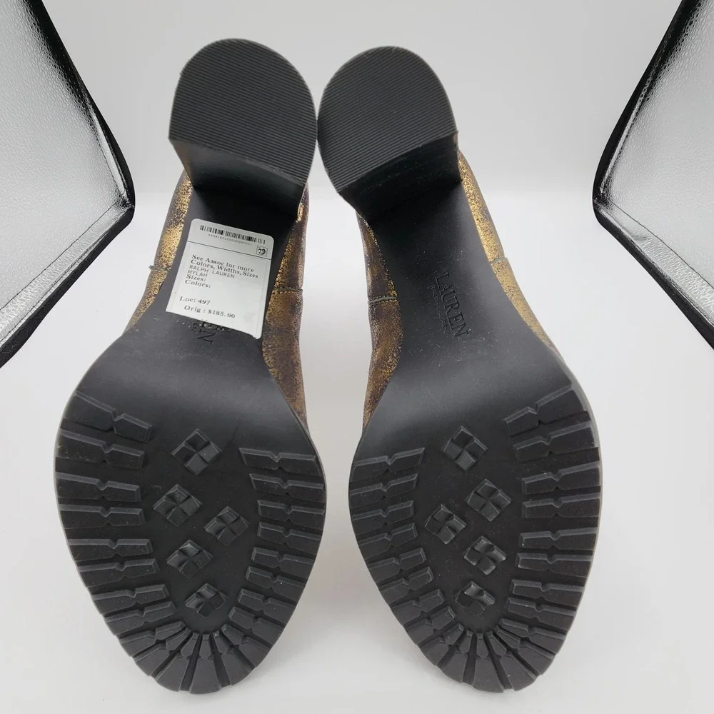 Lauren Ralph Lauren Mylah Stretch Gold Bronze Ankle‎ Boots Womens 8B NEW No Box